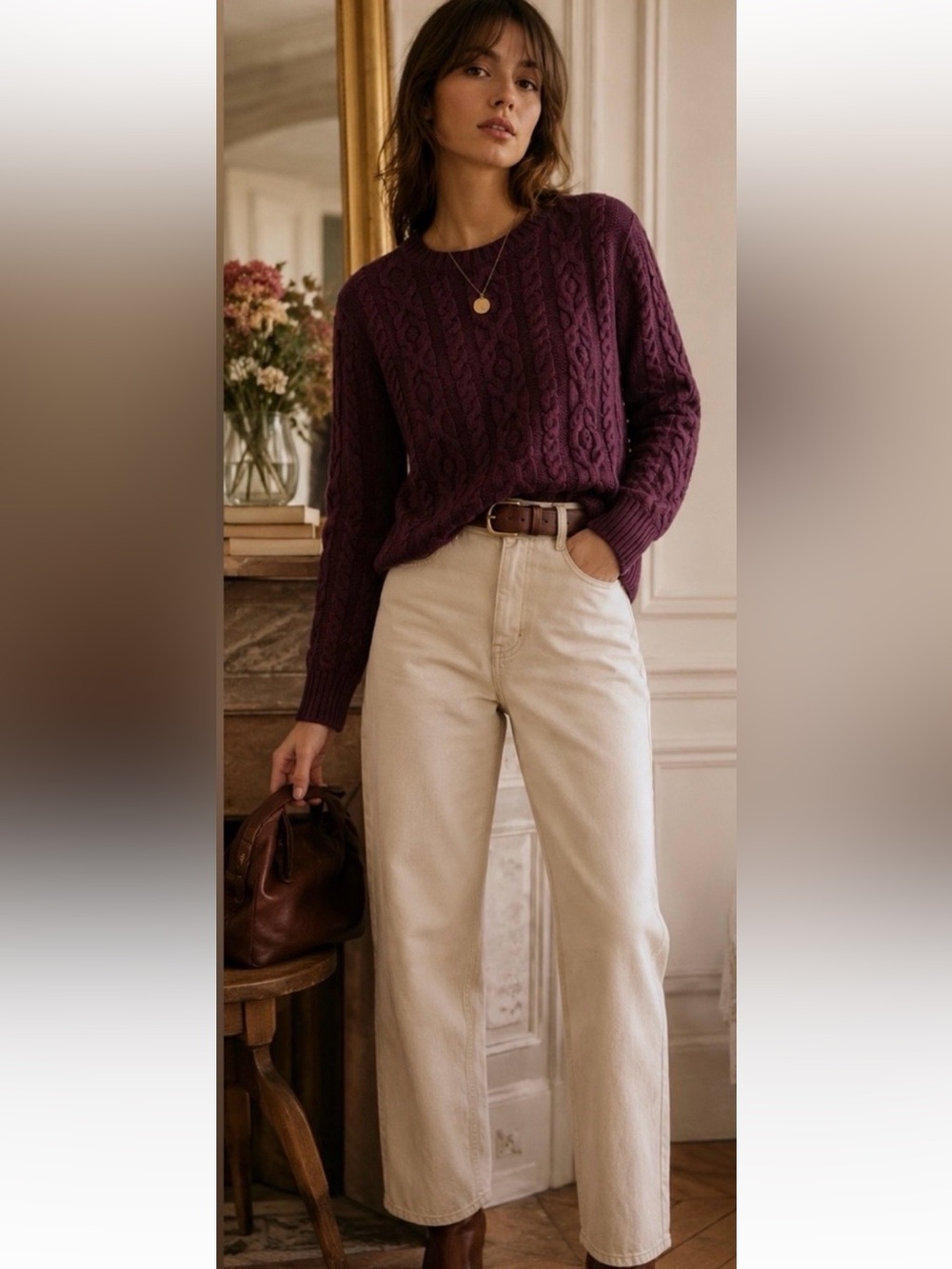 L.L. Bean Vintage Cabled Cotton Crewneck Sweater
